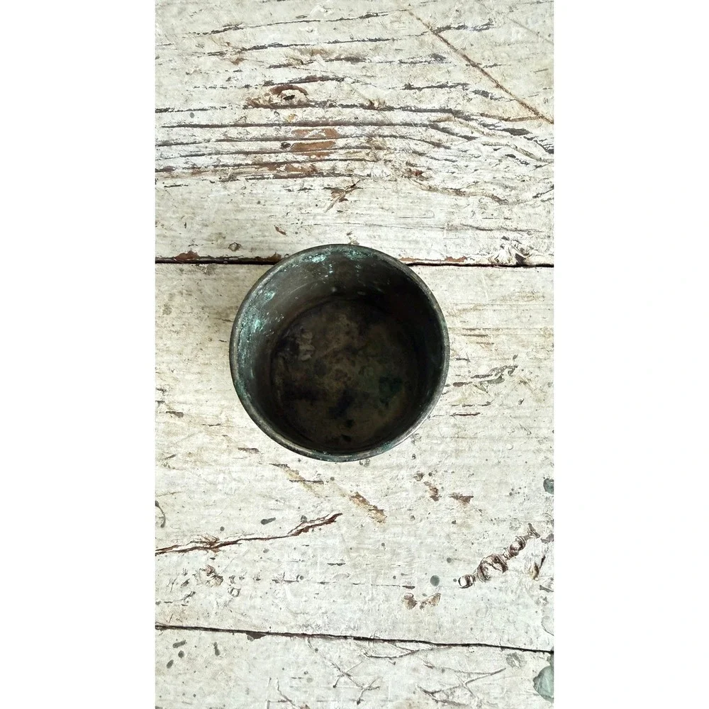 Antique Silver Plate Baby Cup Engraved L.B. Primitive Patina Decorative Vessel